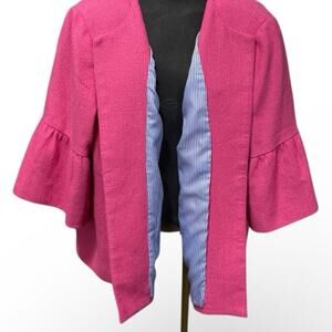 Talbots Women's Dress Jacket 2X Pink Cotton Blend Slit Front Pockets 3/4 Sleeve